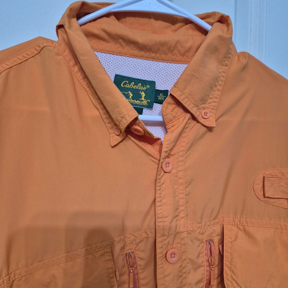 Cabelas Guidewear Mens XL Orange Long Sleeve Fishing Shirt Vented Nylon 901348 - Picture 4 of 6